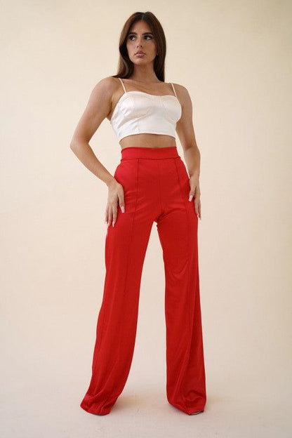 Desiree Satin Stretch High Waisted Pants - RK Collections Boutique