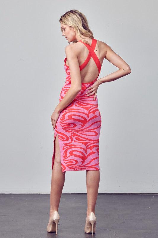 print knit x back midi dress - RK Collections Boutique