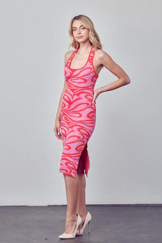 print knit x back midi dress - RK Collections Boutique