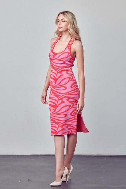 print knit x back midi dress - RK Collections Boutique