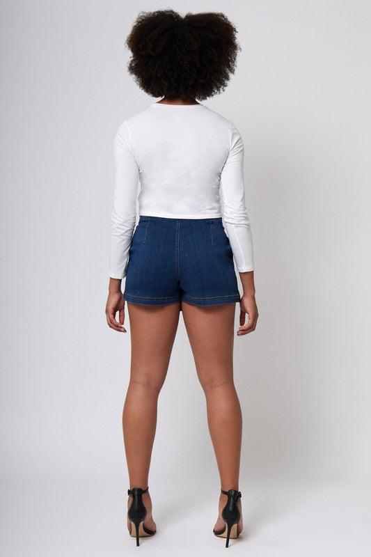 stretch denim wrap front skort - RK Collections Boutique