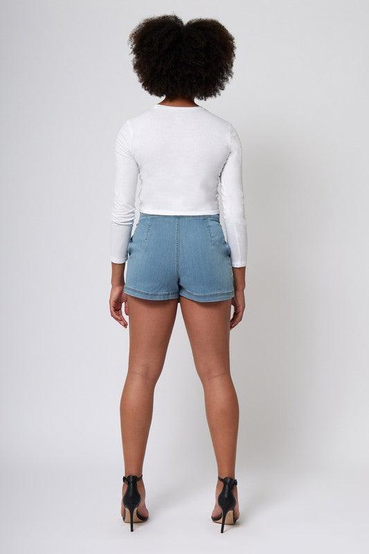 stretch denim wrap front skort - RK Collections Boutique