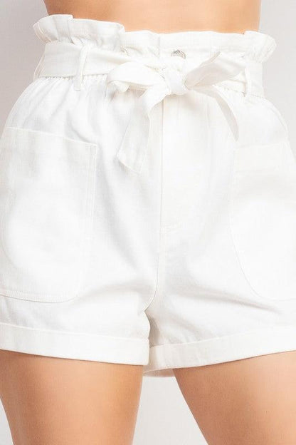 Belted High Rise Pocketed Paperbag Shorts - RK Collections Boutique