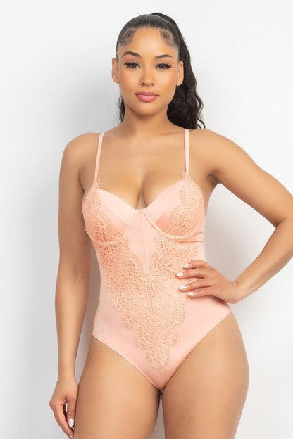 Satin Padded Bra Lace Bodysuit - RK Collections Boutique