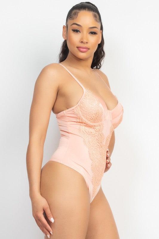 Satin Padded Bra Lace Bodysuit - RK Collections Boutique