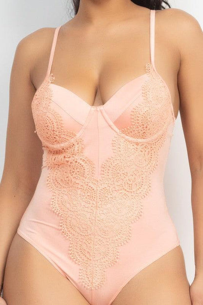 Satin Padded Bra Lace Bodysuit - RK Collections Boutique