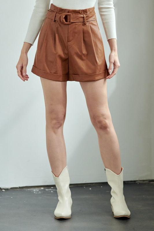 high waist belted faux leather shorts - RK Collections Boutique