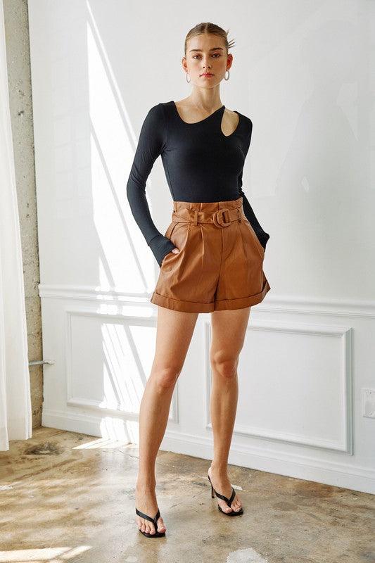 high waist belted faux leather shorts - RK Collections Boutique