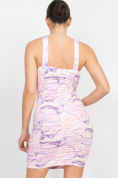 Ruched Abstract Bodycon Sleeveless Dress - RK Collections Boutique