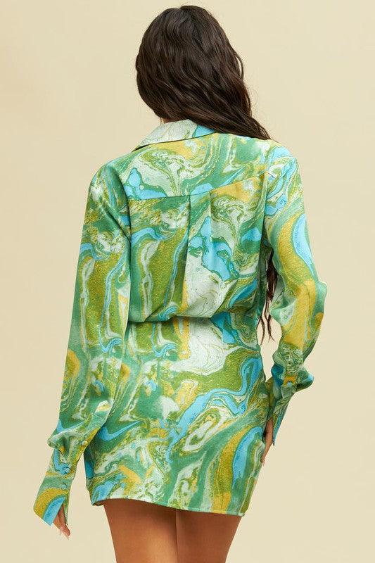 spring waves wrapped shirt dress - RK Collections Boutique