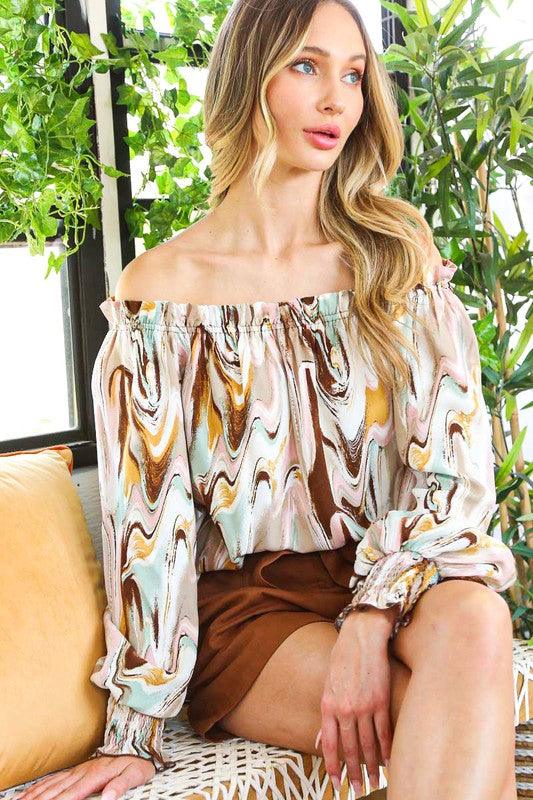 Marble Printed Woven Off Shoulder Top - RK Collections Boutique