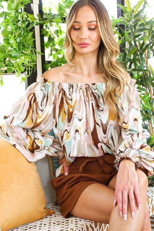 Marble Printed Woven Off Shoulder Top - RK Collections Boutique