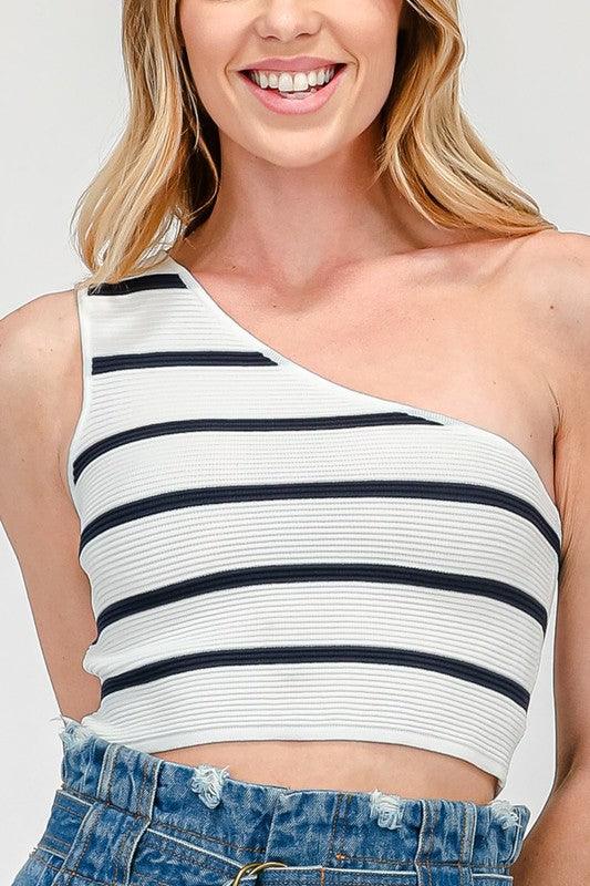 one shoulder striped crop top - RK Collections Boutique