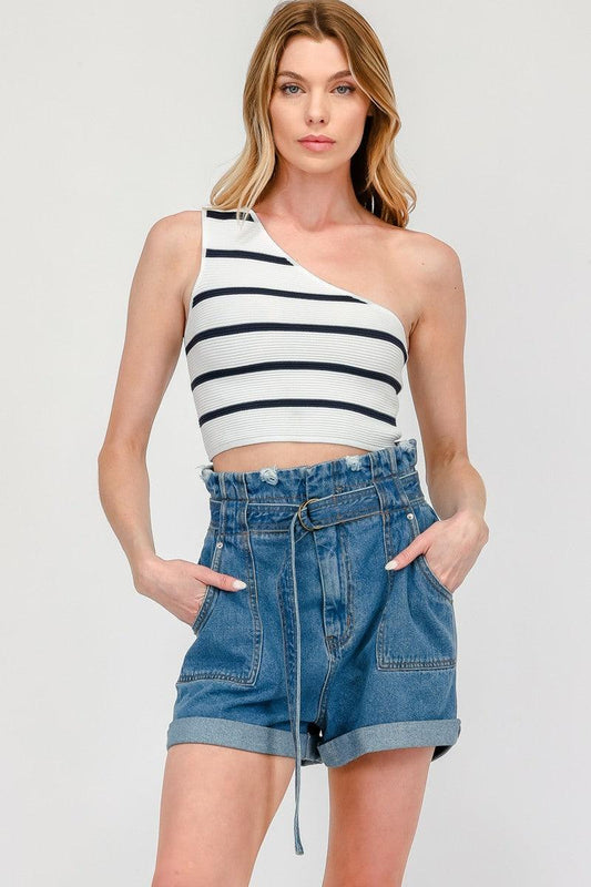 one shoulder striped crop top - RK Collections Boutique