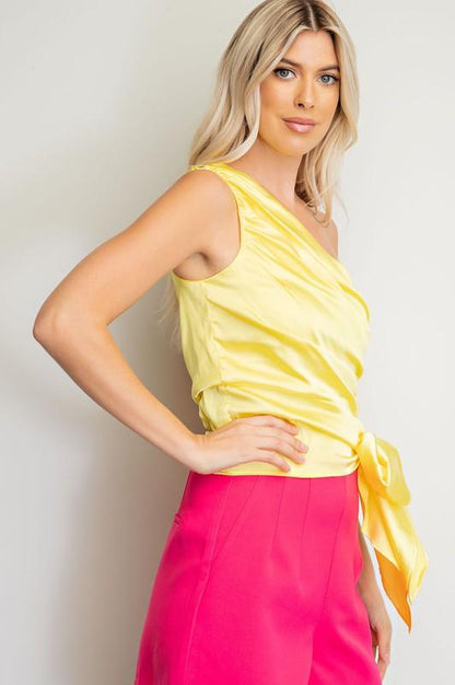 Satin One Shoulder Top w/ Tie - RK Collections Boutique