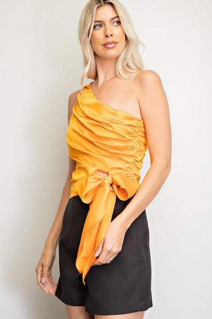 Satin One Shoulder Top w/ Tie - RK Collections Boutique