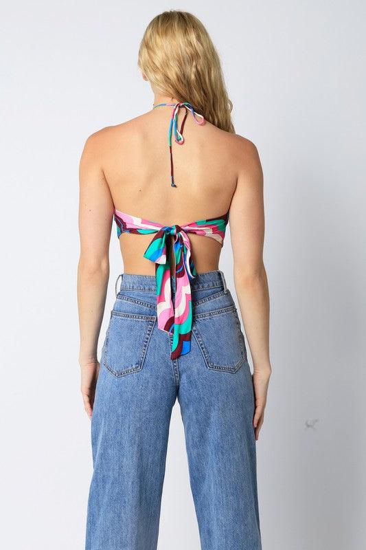 print tie back halter Top - RK Collections Boutique