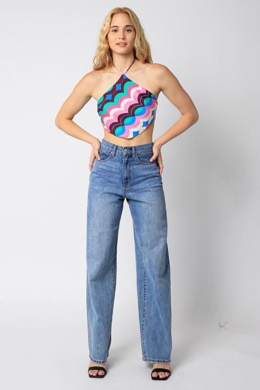 print tie back halter Top - RK Collections Boutique