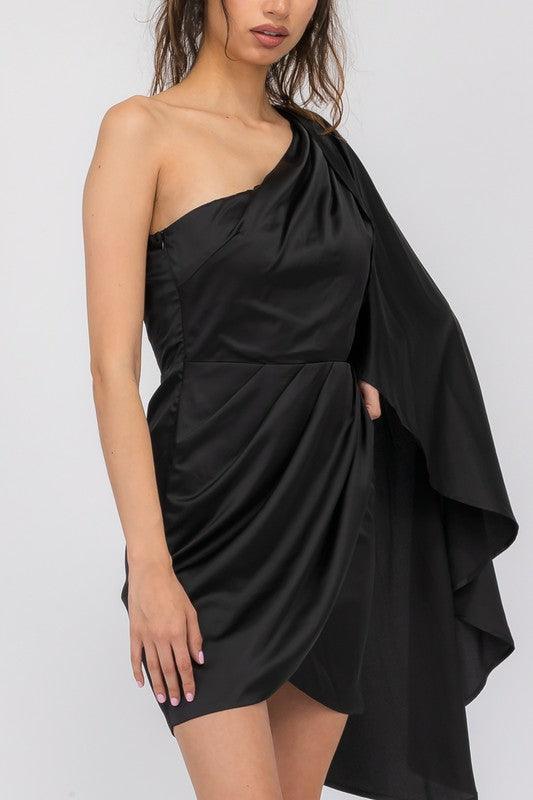 satin one shoulder cape dress - RK Collections Boutique