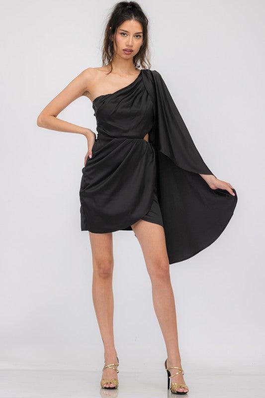 satin one shoulder cape dress - RK Collections Boutique