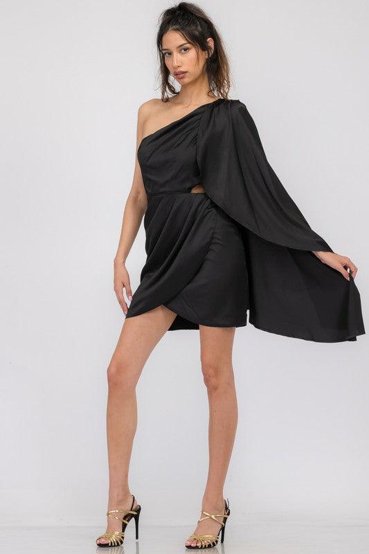 satin one shoulder cape dress - RK Collections Boutique