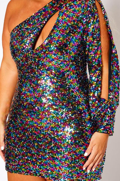 Plus One Shoulder Sequin Mini Dress