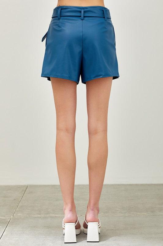 belted faux leather shorts - RK Collections Boutique