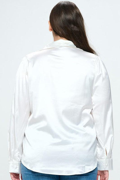 PLUS Satin Button Down Long Sleeve Blouse - RK Collections Boutique