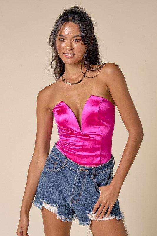 deep plunge v satin strapless bodysuit - RK Collections Boutique