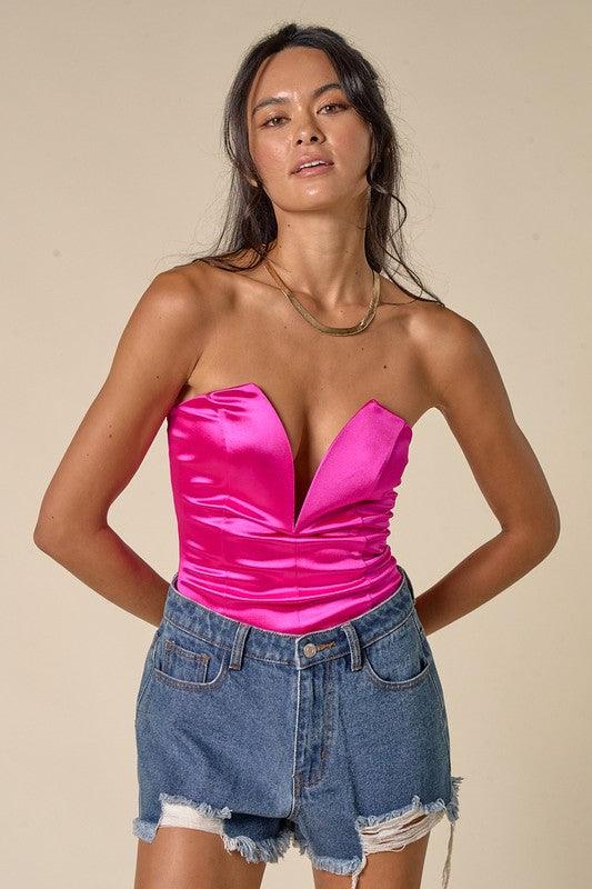 deep plunge v satin strapless bodysuit - RK Collections Boutique