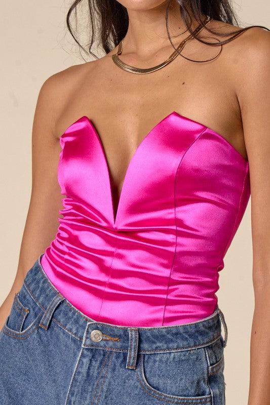 deep plunge v satin strapless bodysuit - RK Collections Boutique