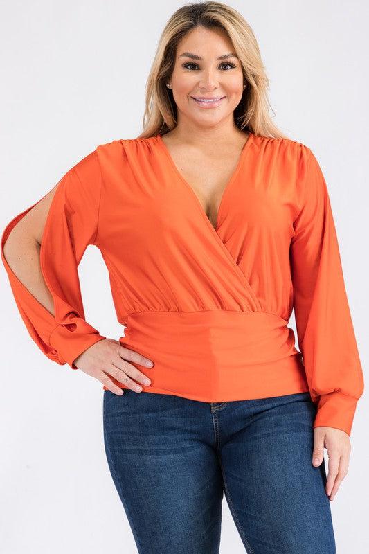 PLUS Split Sleeve Surplice Slinky Top - RK Collections Boutique