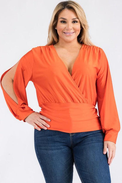 PLUS Split Sleeve Surplice Slinky Top - RK Collections Boutique