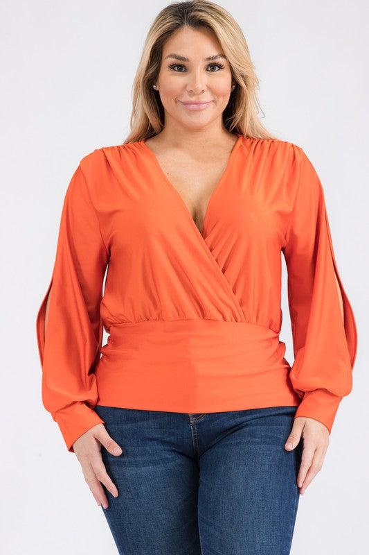 PLUS Split Sleeve Surplice Slinky Top - RK Collections Boutique