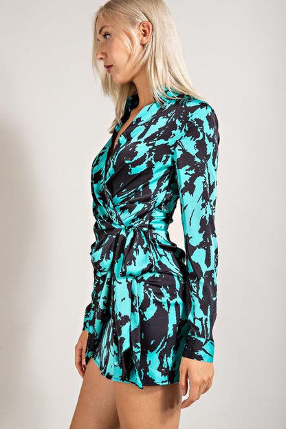 Long Sleeve Printed Button Down Dress - RK Collections Boutique