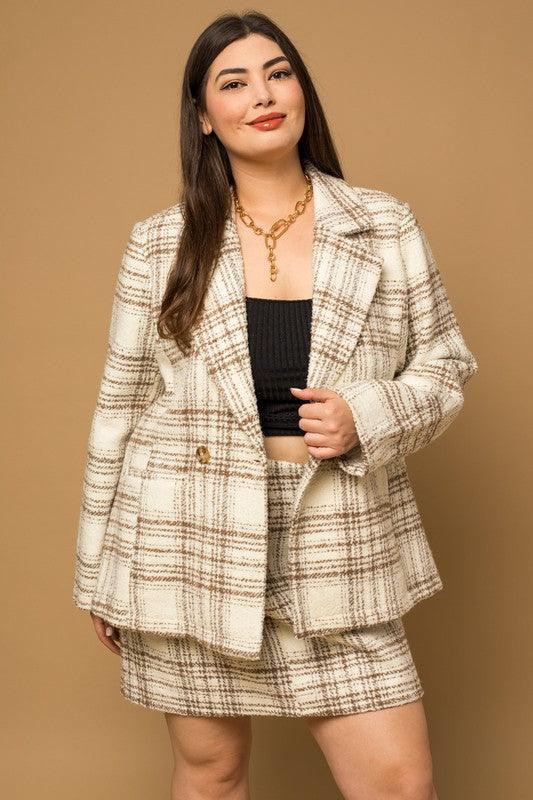 PLUS woven plaid blazer - RK Collections Boutique