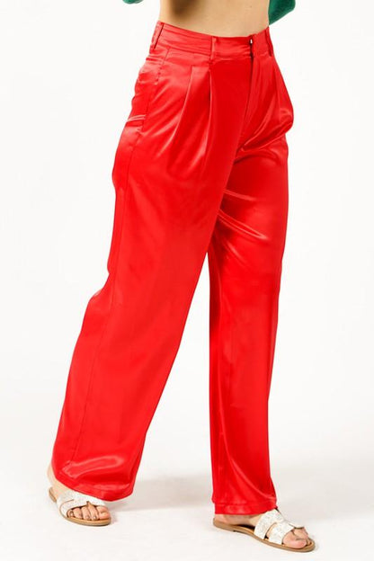 PLUS satin high waist wide leg pants - RK Collections Boutique