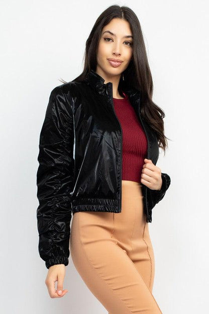 Shiny Slick Windbreaker Bomber Jacket - RK Collections Boutique