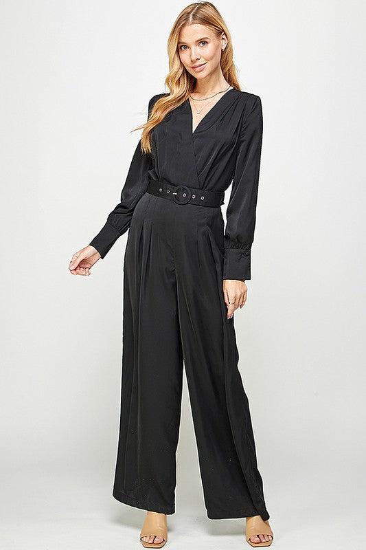 Long Sleeve Jumpsuit with Tucked Pleats Shoulder Detail - RK Collections Boutique