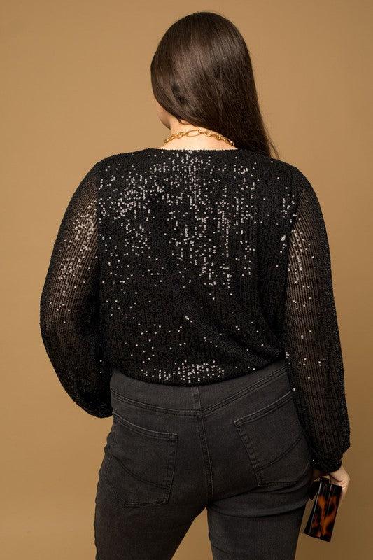 PLUS long sleeve sequin wrap bodysuit - RK Collections Boutique