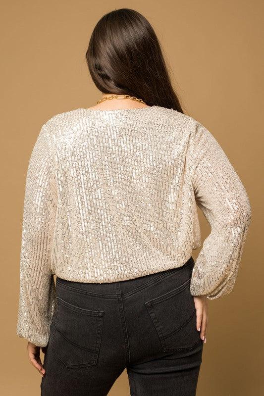 PLUS long sleeve sequin wrap bodysuit - RK Collections Boutique