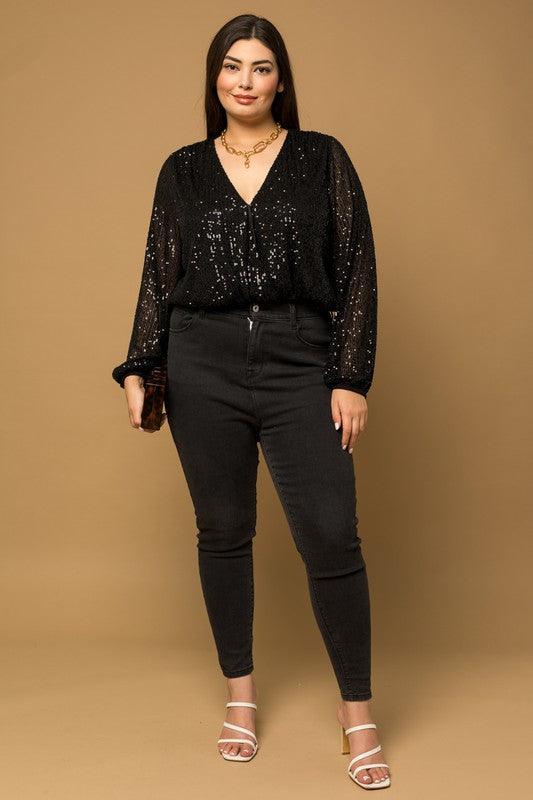 PLUS long sleeve sequin wrap bodysuit - RK Collections Boutique