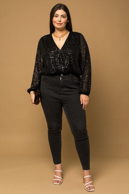 PLUS long sleeve sequin wrap bodysuit - RK Collections Boutique