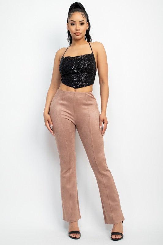 Cowl Neck Sequin Crop Top - RK Collections Boutique