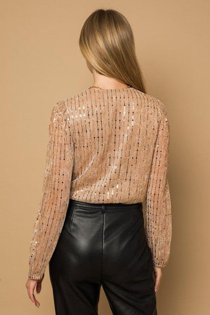 sparkle long sleeve surplice bodysuit - RK Collections Boutique