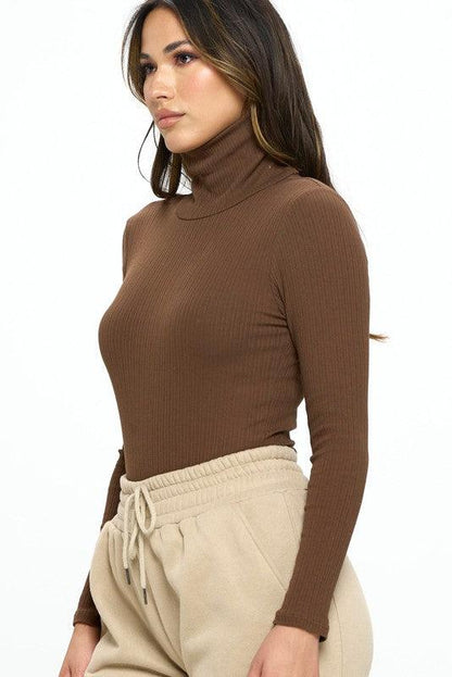 ribbed long sleeve turtleneck bodysuit - RK Collections Boutique