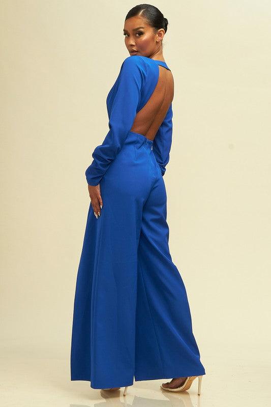 open back long sleeve split leg jumpsuit - RK Collections Boutique