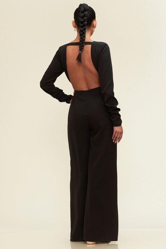 open back long sleeve split leg jumpsuit - RK Collections Boutique