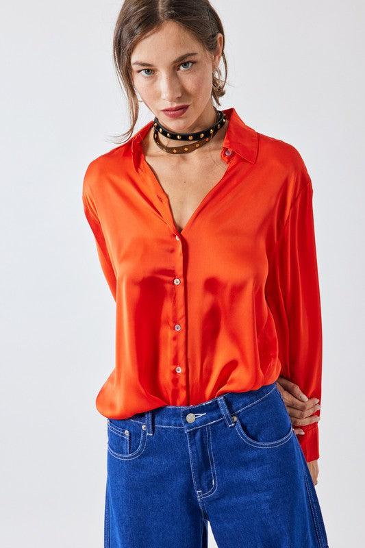 satin collared button down top - RK Collections Boutique