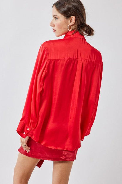 satin collared button down top - RK Collections Boutique